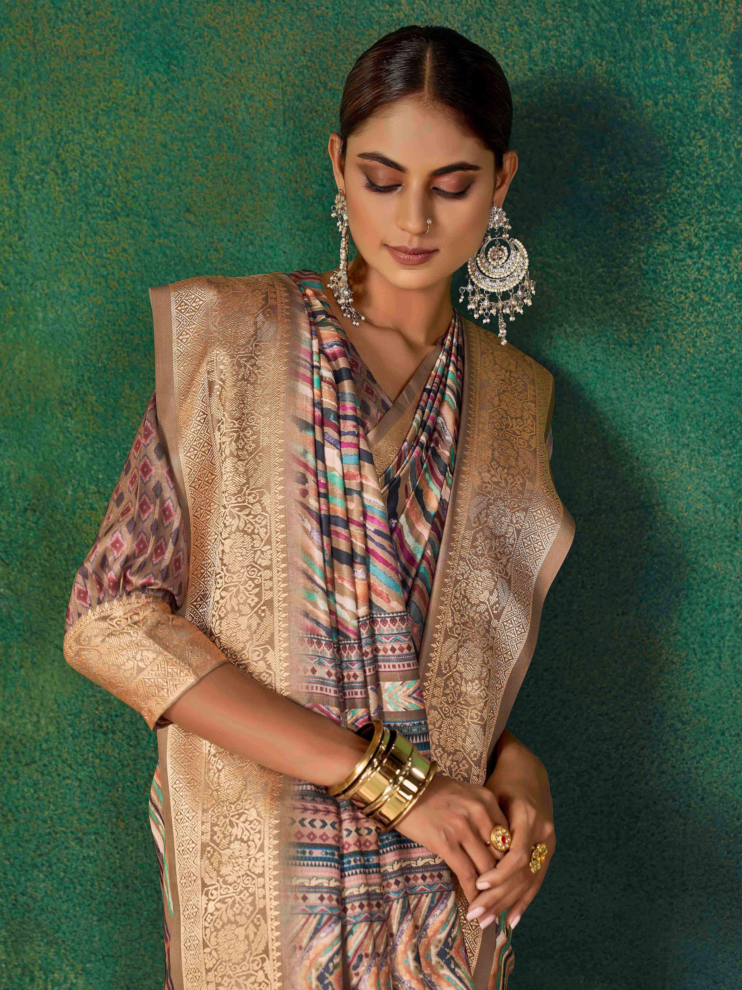 Brown Velvet Tussar Silk  Saree