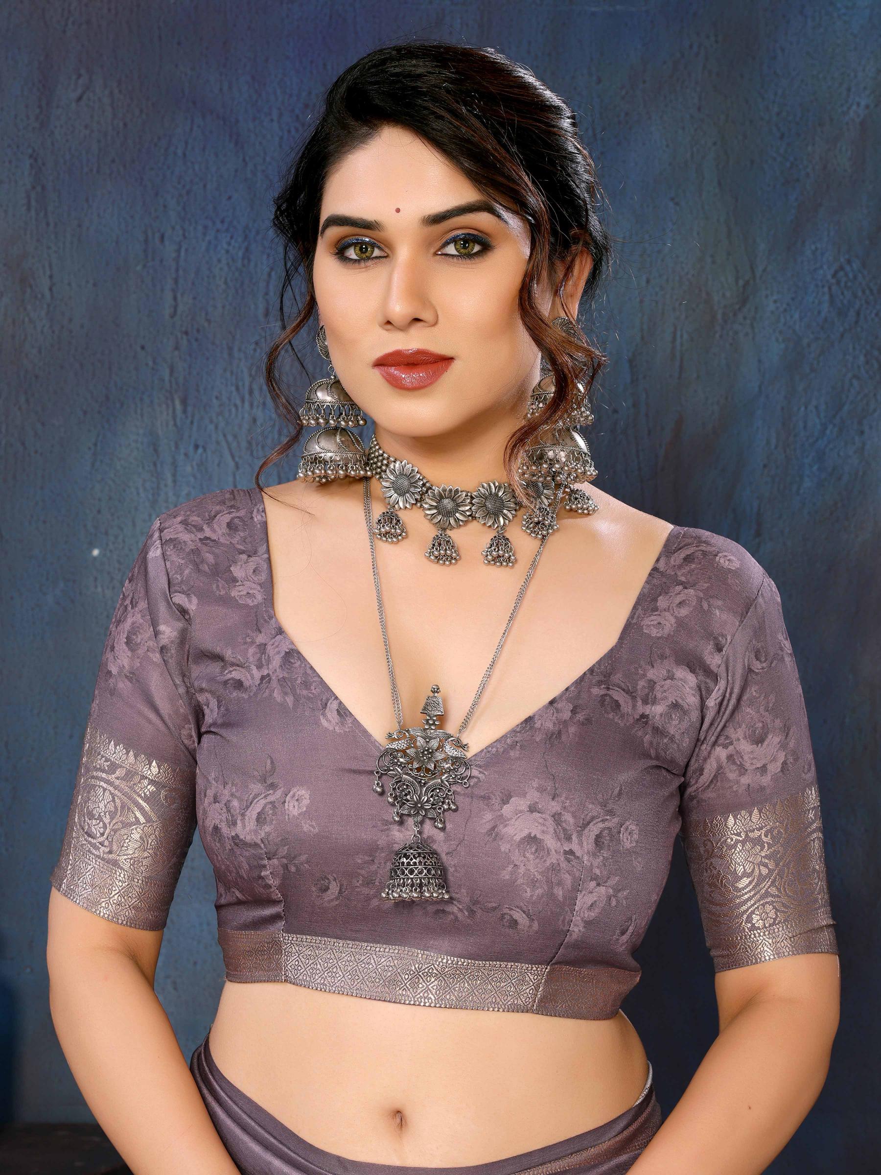 Violet Velvet Tussar Silk Woven Jacquard Saree