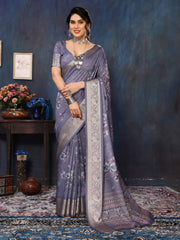 Purple Velvet Tussar Silk Woven Jacquard Saree-SNGT2004