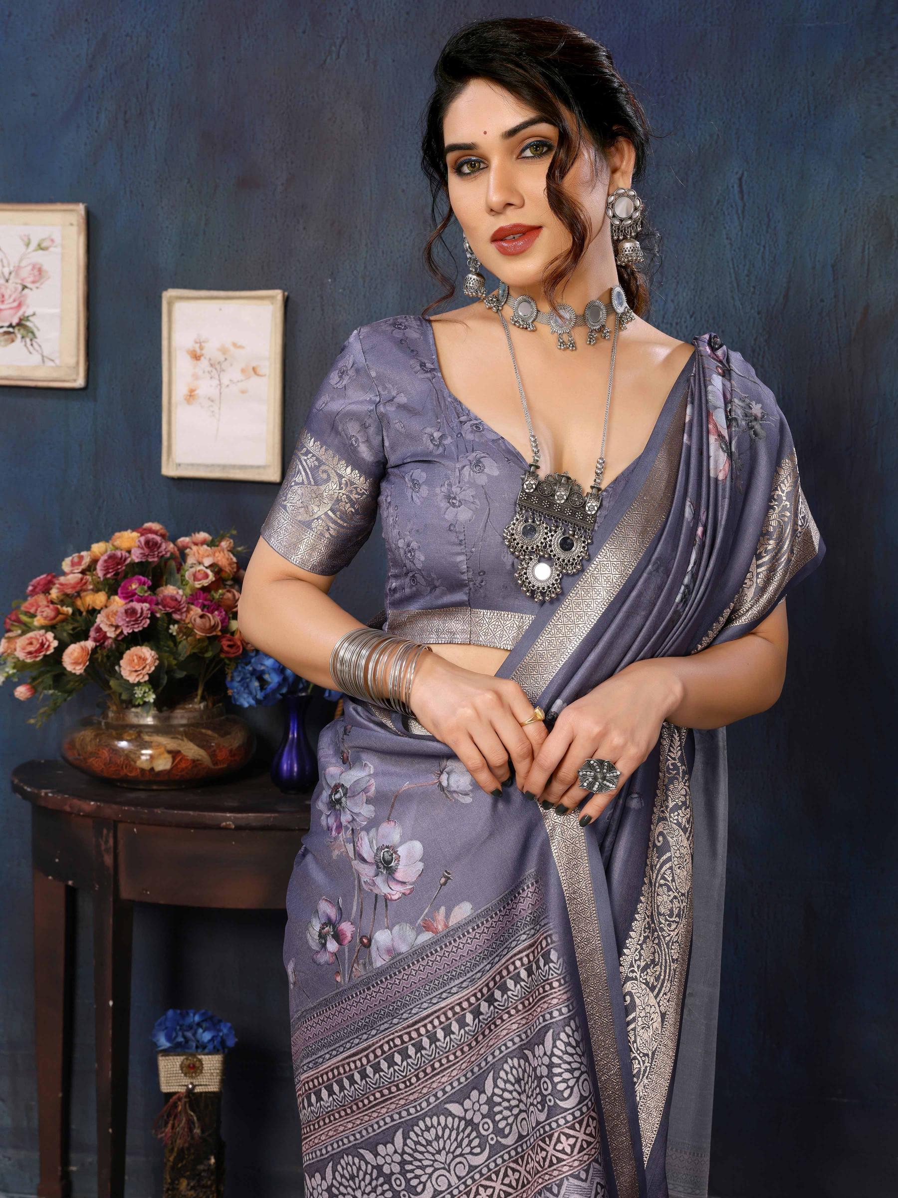 Purple Velvet Tussar Silk Woven Jacquard Saree