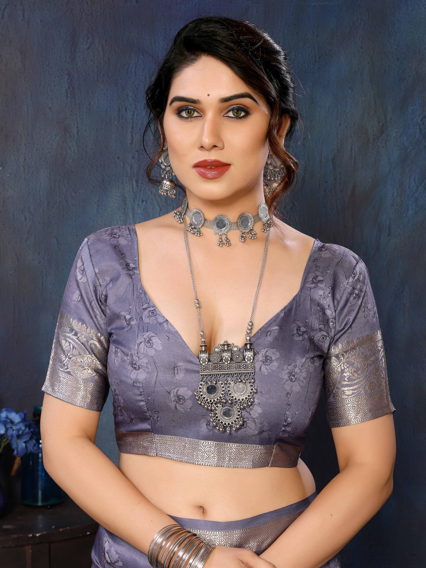 Purple Velvet Tussar Silk Woven Jacquard Saree