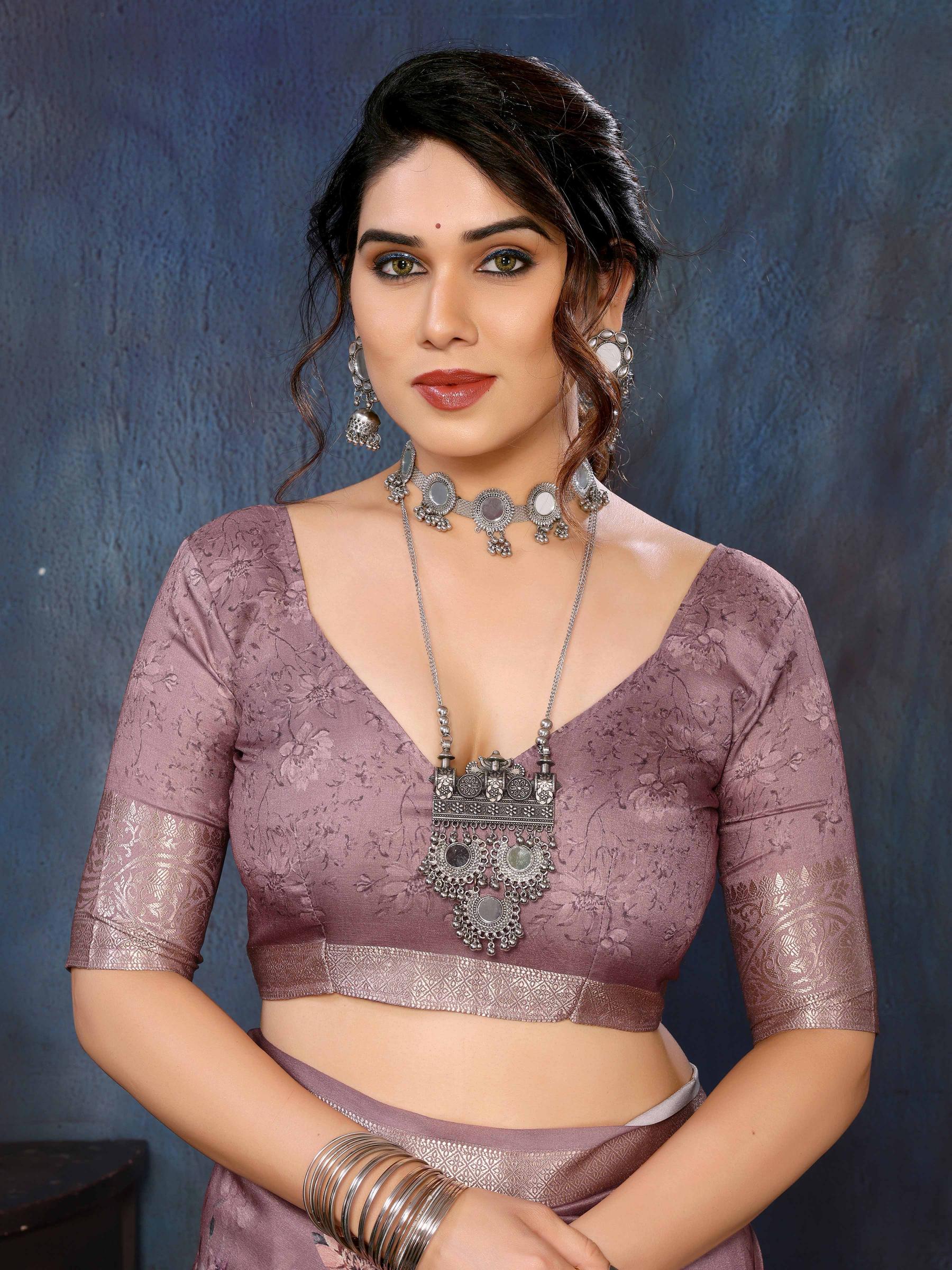 Taupe Velvet Tussar Silk Woven Jacquard Saree