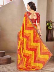 Yellow & Red Moss chiffion Bandhani Print Saree