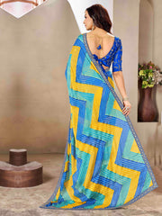 Yellow & Blue Moss chiffion Bandhani Print Saree