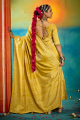 Mustard Velvet Tussar Silk Printed Saree