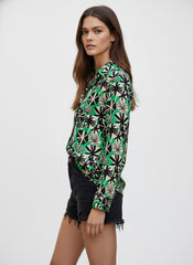Green Geometric Print Long Sleeve Shirt
