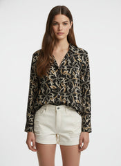 Black & Brown Poly Crepe Floral Printed Shirt