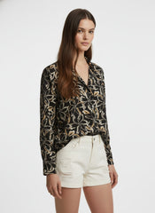 Black & Brown Poly Crepe Floral Printed Shirt