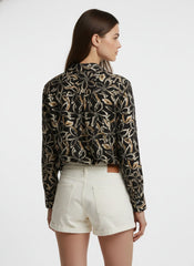 Black & Brown Poly Crepe Floral Printed Shirt