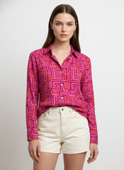 Pink Poly Crepe Geometric Printed Shirt