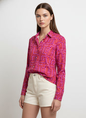 Pink Poly Crepe Geometric Printed Shirt