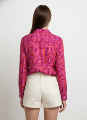 Pink Poly Crepe Geometric Printed Shirt