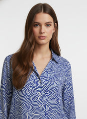 Sky Blue & White Poly Crepe Geometric Printed Shirt