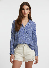 Sky Blue & White Poly Crepe Geometric Printed Shirt