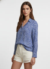 Sky Blue & White Poly Crepe Geometric Printed Shirt