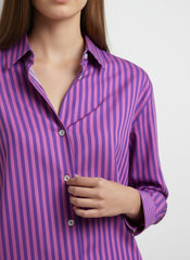 Pink & Purple Poly Crepe Vertical Stripes Printed Shirt