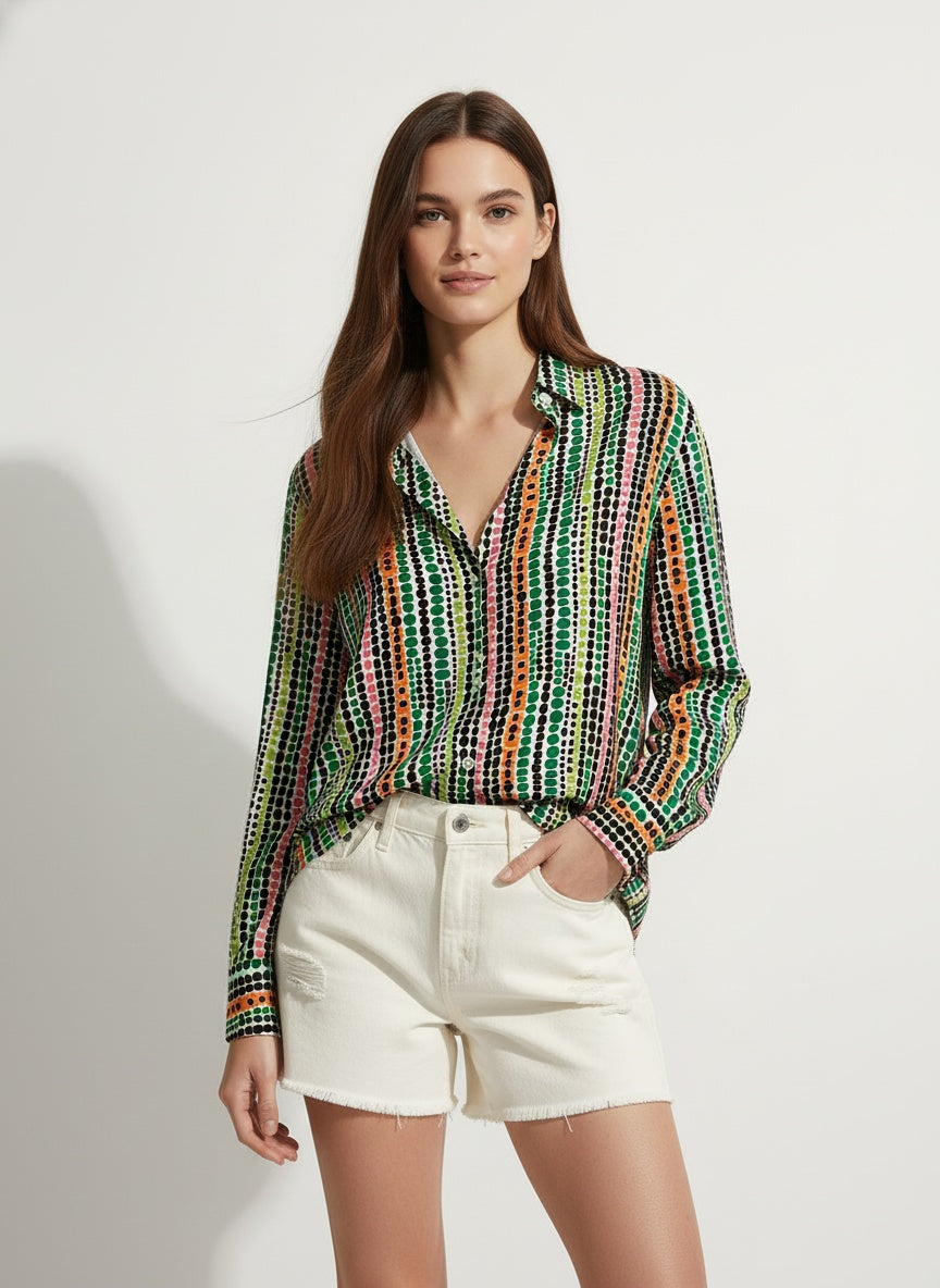 Multi Poly Crepe Polka Dots Printed Shirt