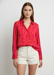 Pink & Orange Poly Crepe Abstract Printed Shirt