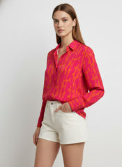 Pink & Orange Poly Crepe Abstract Printed Shirt