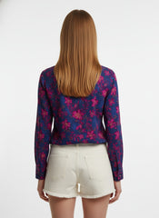 Blue & Pink Poly Crepe Floral Printed Shirt