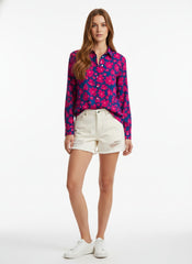 Pink & Blue Poly Crepe Floral Printed Shirt