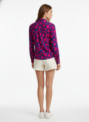 Pink & Blue Poly Crepe Floral Printed Shirt