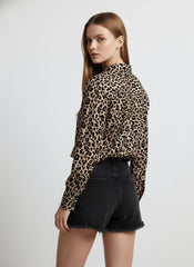 Cream & Black Poly Crepe Animal Printed Shirt