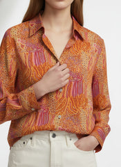 Orange & Pink Poly Crepe Abstract Printed Shirt