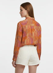 Orange & Pink Poly Crepe Abstract Printed Shirt