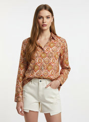 Cream & Red Poly Crepe Floral Printed Shirt