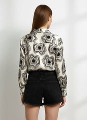 White & Black Poly Crepe Geometric Printed Shirt