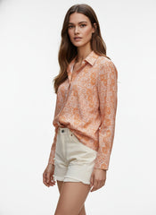 Orange Geometric Printed Poly Crepe Women's Shirt