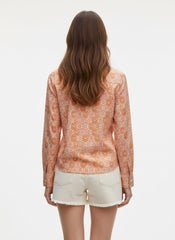Orange Geometric Printed Poly Crepe Women's Shirt