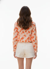Peach Floral Printed Poly Crepe Women's Shirt