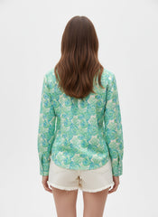 Green Floral Printed Poly Crepe Women's Shirt