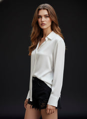 White Solid Polyester  Women's Shirt