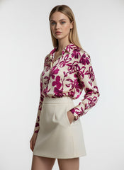 Cream Magenta Floral Printed Poly Poly Crepe  Women's Shirt
