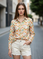Multicolor Fan Print Poly Crepe  Women's Shirt