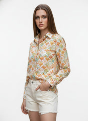 Multicolor Fan Print Poly Crepe  Women's Shirt