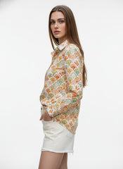 Multicolor Fan Print Poly Crepe  Women's Shirt
