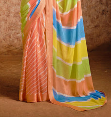 Peach moss chiffon Leheriya Saree
