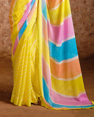 Yellow moss chiffon Leheriya Saree