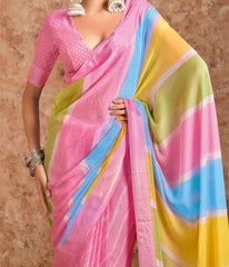 Pink moss chiffon Leheriya Saree