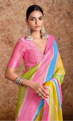 Pink moss chiffon Leheriya Saree