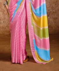 Pink moss chiffon Leheriya Saree