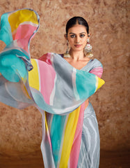 Grey moss chiffon Leheriya Saree