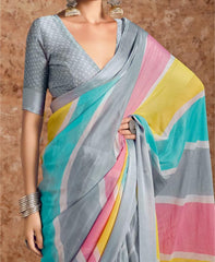 Grey moss chiffon Leheriya Saree