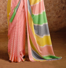 Baby Pink moss chiffon Leheriya Saree