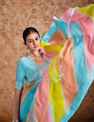 Sky Blue moss chiffon Leheriya Saree