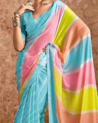 Sky Blue moss chiffon Leheriya Saree